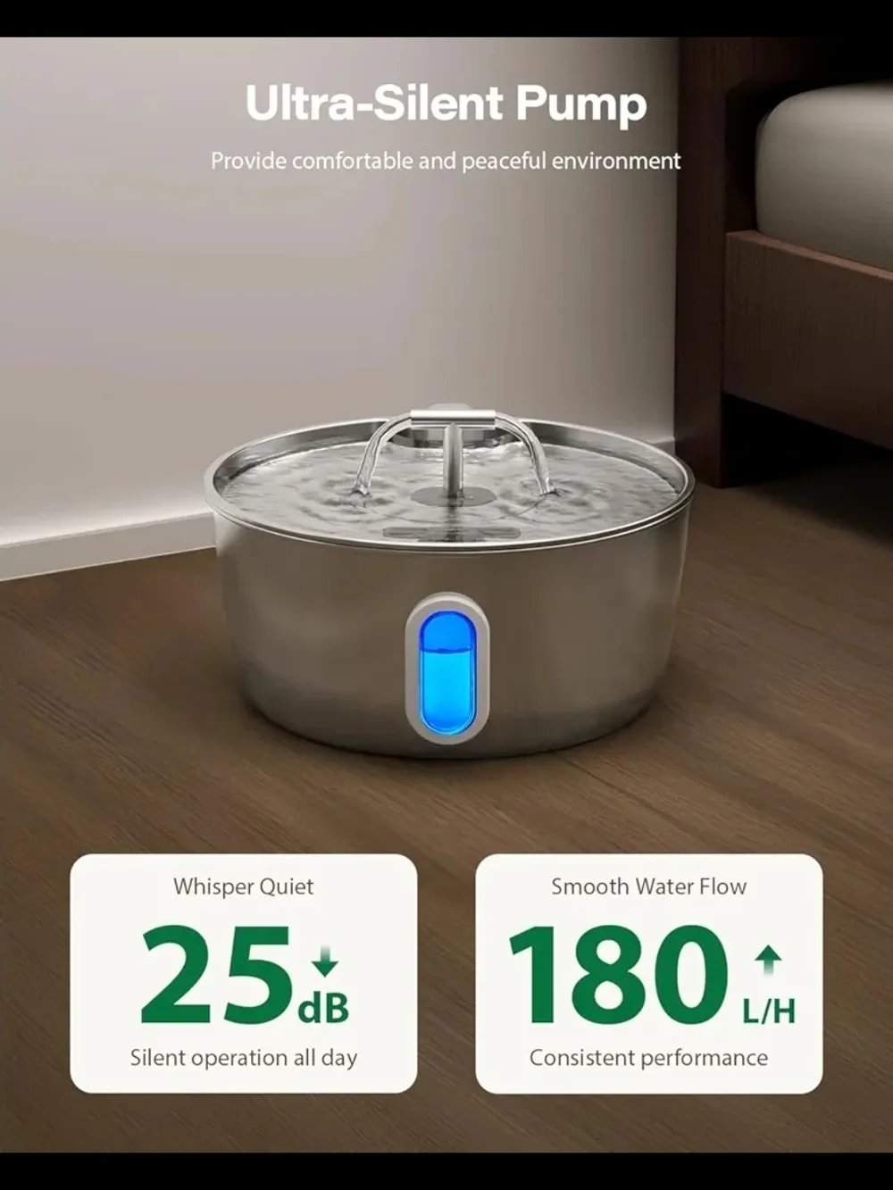 DIANU Stainless Steel Automatic Cat Water Fountain - 3.2L/108oz Pet Fountain